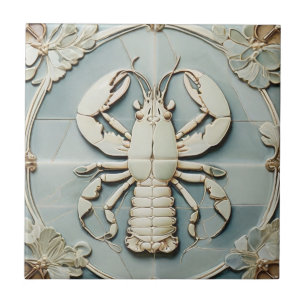 Zee kreeft Art Nouveau Faux Relief Mint Ocean Tegeltje