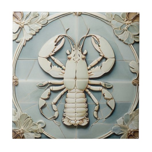 Zee kreeft Art Nouveau Faux Relief Mint Ocean Tegeltje (Voorkant)