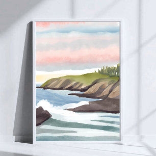 Zee Kust Kust Watercolor Schilderij Poster