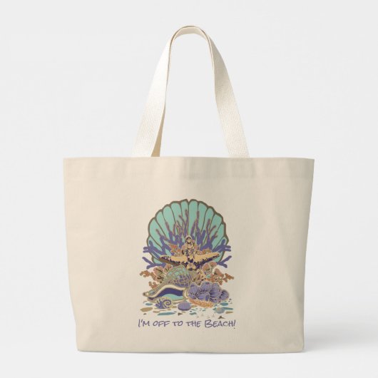 Zee Kustdoornbuis Blauwgroen en Paars Grote Tote Bag (Achterkant)