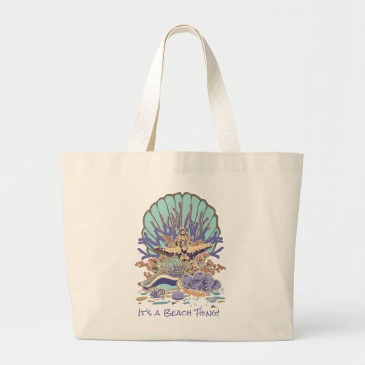 Zee Kustdoornbuis Blauwgroen en Paars Grote Tote Bag (Voorkant)