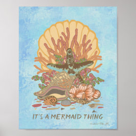 Zee Kustdoornbuis Blauwgroen en Paars Poster