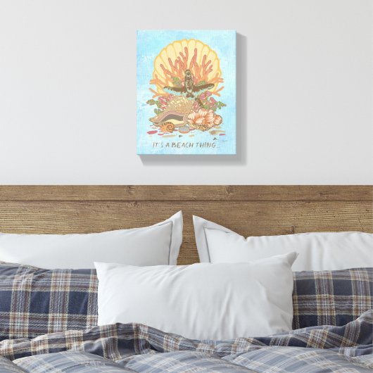 Zee Kustdoornbuis Blauwgroen en Paars Poster Canvas Afdruk (Insitu (Slaapkamer))