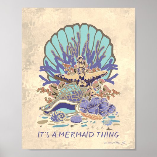 Zee Kustdoornflesje Blauwgroen, koraal, Paars Post Poster (Voorkant)