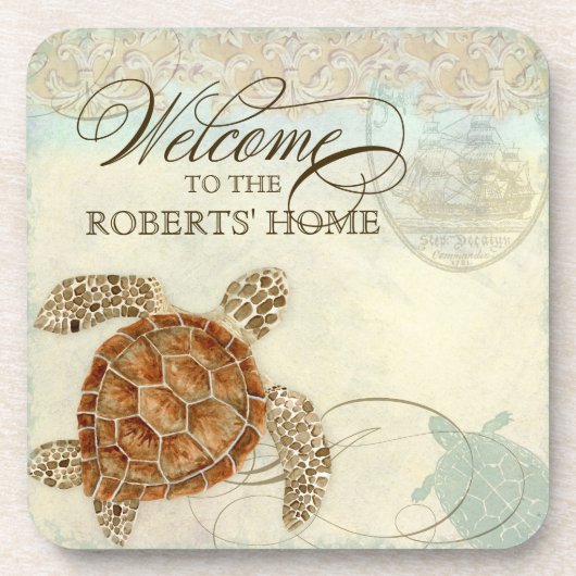 Zee - Kustkust - Welkom bij strand Drankjes Onderzetter (Voorkant)