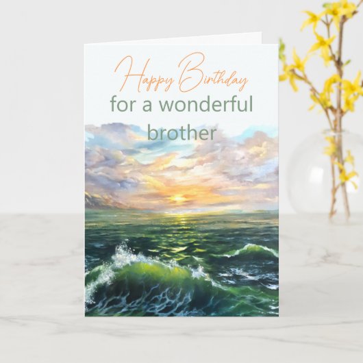 Zee Landschap Olie Schilderij Broer Verjaardagskaa Kaart (Gele Bloem)