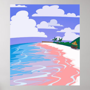 Zee landschap tropisch strand met roze zand, b poster