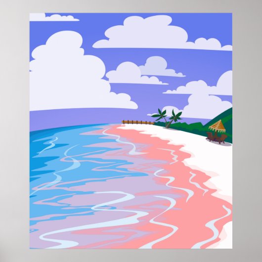 Zee landschap tropisch strand met roze zand, b poster (Voorkant)