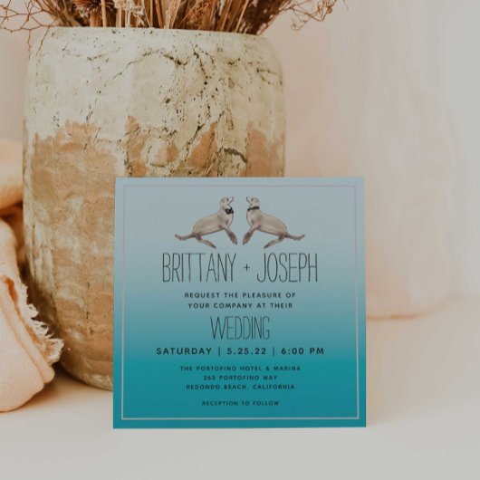 Zee Leeuwen Blauwgroen Blauw Modern Huwelijksuitno Kaart