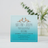 Zee Leeuwen Blauwgroen Blauw Modern Huwelijksuitno Kaart (Staand voorkant)