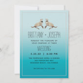 Zee Leeuwen Blauwgroen Blauw Modern Huwelijksuitno Kaart (Voorkant)