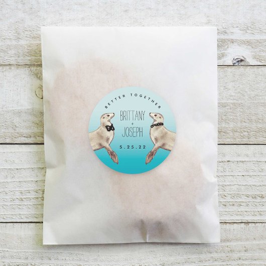 Zee Leeuwen Blauwgroen Blauw Modern Wedding Classi Ronde Sticker