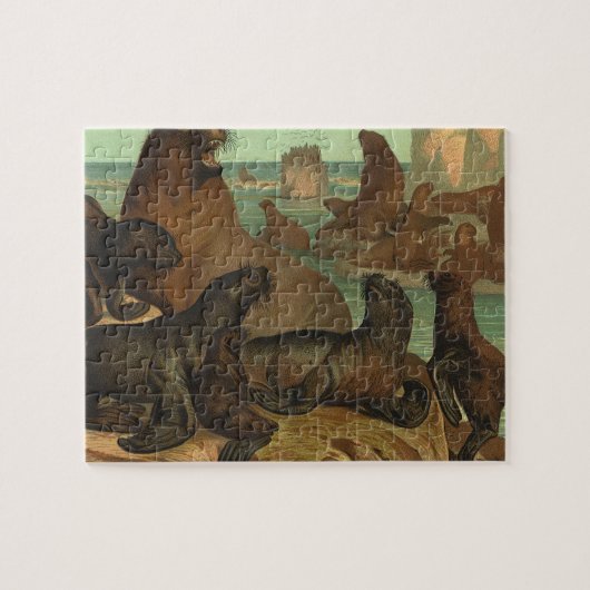 Zee leeuwen op strand, zeedier Legpuzzel (Horizontaal)