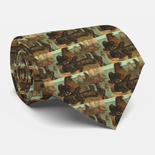  Zee leeuwen op strand, zeedier Stropdas (Opgerold)