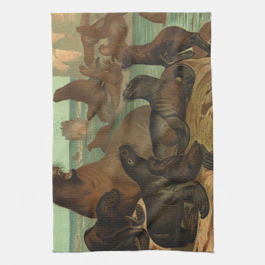  Zee leeuwen op strand, zeedier Theedoek (Verticaal)