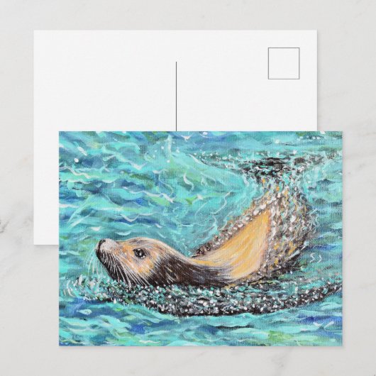 Zee leeuwenschilderen briefkaart (Voorkant / Achterkant)