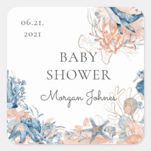 zee leven koraal Baby shower monogram Vierkante Sticker