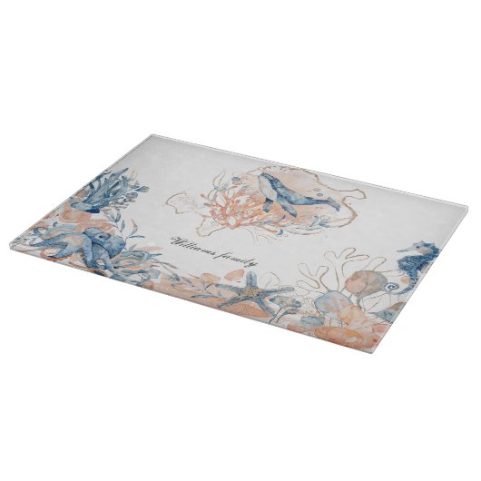 zee leven koraal monogram snijplank (Hoek)