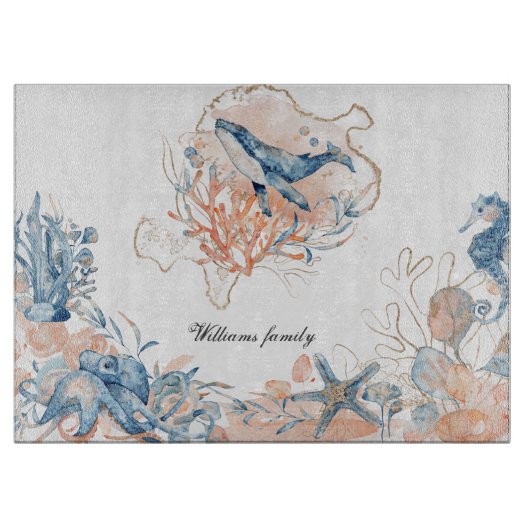 zee leven koraal monogram snijplank (Voorkant)