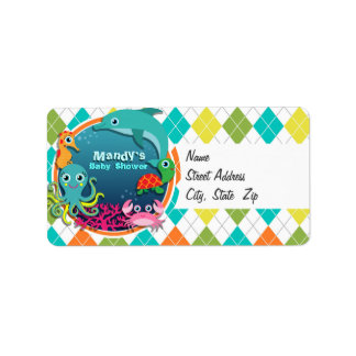 Zee Leven op Kleurrijke Argyle; Baby shower Etiket
