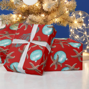 Zee leven Tropisch Patroon Rood kerstfeest Cadeaupapier