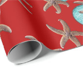 Zee leven Tropisch Patroon Rood kerstfeest Cadeaupapier (Rol Hoek)