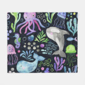 Zee leven waterverf, donkere achtergrond. fleece deken (Voorkant (Horizontaal))