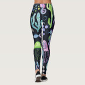Zee leven waterverf, donkere achtergrond. leggings (Achterkant)