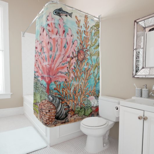 Zee - Levensmiddelroze koraalviskrabben  Douchegordijn (In situ)