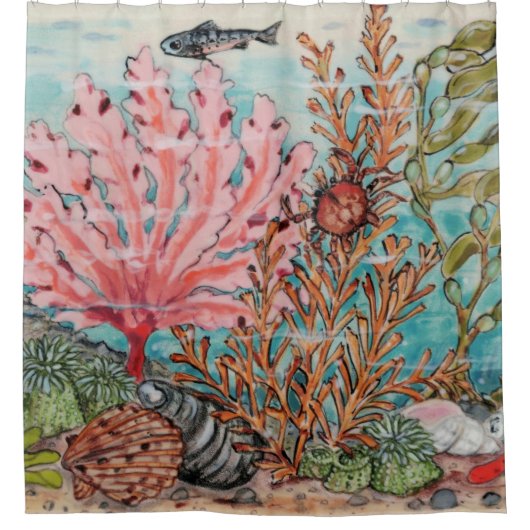 Zee - Levensmiddelroze koraalviskrabben  Douchegordijn (Voorkant)