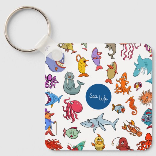 Zee Life Animals kleurrijke oceaan personages Sleutelhanger (Voorkant)