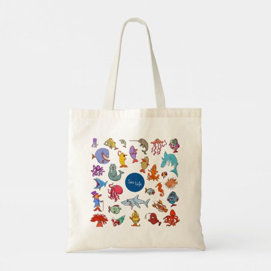 Zee Life Animals kleurrijke oceaan personages Tote Bag (Achterkant)