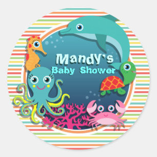 Zee Life Baby shower, felle regenboogstrepen Ronde Sticker