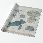 Zee Life Coral Turtle Starfish Decoupage Cadeaupapier (Uitgerold)