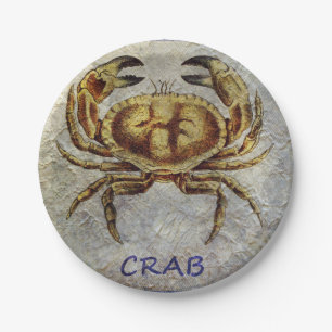 Zee Life Crab op blauw en crème Papieren Bordje