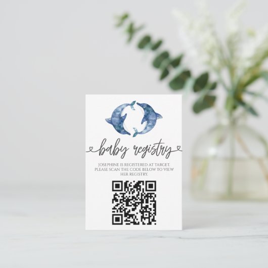 Zee Life Dolphin Twins baby shower Informatiekaartje (Staand voorkant)