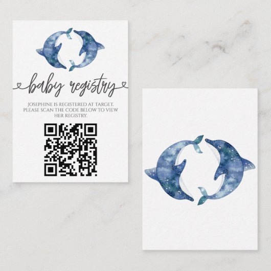 Zee Life Dolphin Twins baby shower Informatiekaartje (Voorkant / Achterkant)