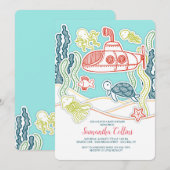 Zee Life en onderzeeboot Baby shower Kaart (Voorkant / Achterkant)