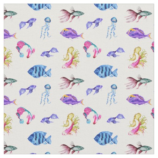 Zee Life Fabric, Ocean,Fish,Octopus Stof (Close Up)