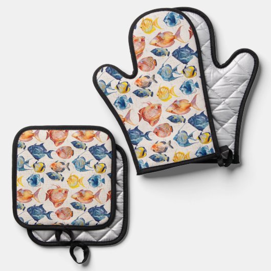 Zee Life Fish Ocean Beach huis Ovenwant & Pannenlap Set (Voorkant / Achterkant)