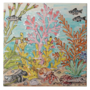 Zee Life Hermit Crab Fish Coral Ocean Mural Pc.#7 Tegeltje