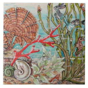 Zee Life Mermaid Rabbit Seahorse Coral Mural Pc.#6 Tegeltje