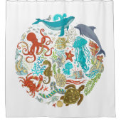 Zee Life Ocean Whale Octopus Turtle Art Douchegordijn (Voorkant)