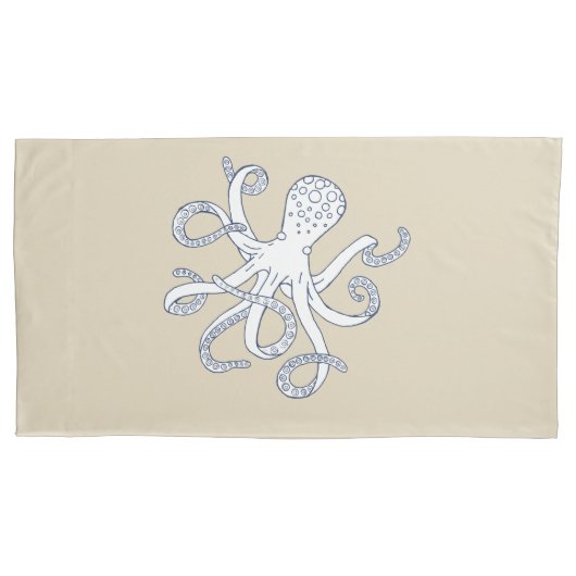 Zee Life Octopus Nautical Pillowcase King Grootte Kussensloop (Voorkant)