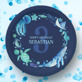 Zee Life Party Ocean Animals Navy Blue Waterverf Papieren Bordje