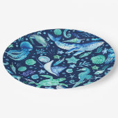Zee Life Party Waterverf Blue Ocean Animals Papieren Bordje (Gekanteld)