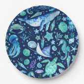 Zee Life Party Waterverf Blue Ocean Animals Papieren Bordje (Voorkant)
