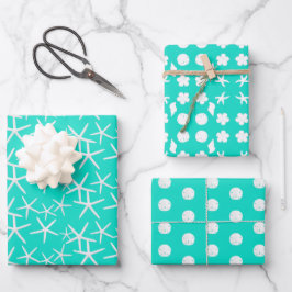 Zee Life Sand Dollars Starfish Seashells Turquoise Inpakpapier Vel