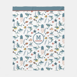 Zee Life Shark Dance Monogram Fleece Deken