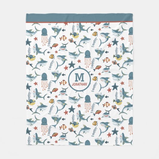 Zee Life Shark Dance Monogram Fleece Deken (Voorkant)